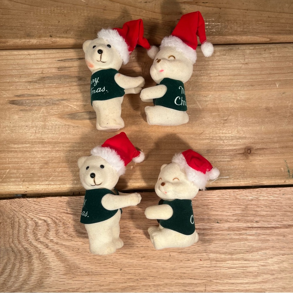 Vintage Kurt Adler Pencil Clip-on Figurine Merry Christmas Flocked Bear w/Hat 3"